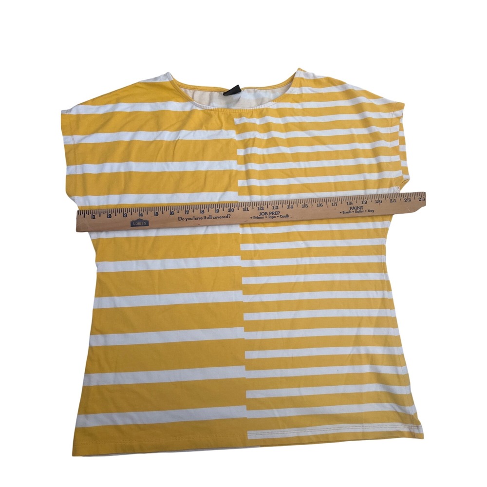 Rafaella Womens Yellow White Striped Boat Neck Short Sleeve Top Cotton blend